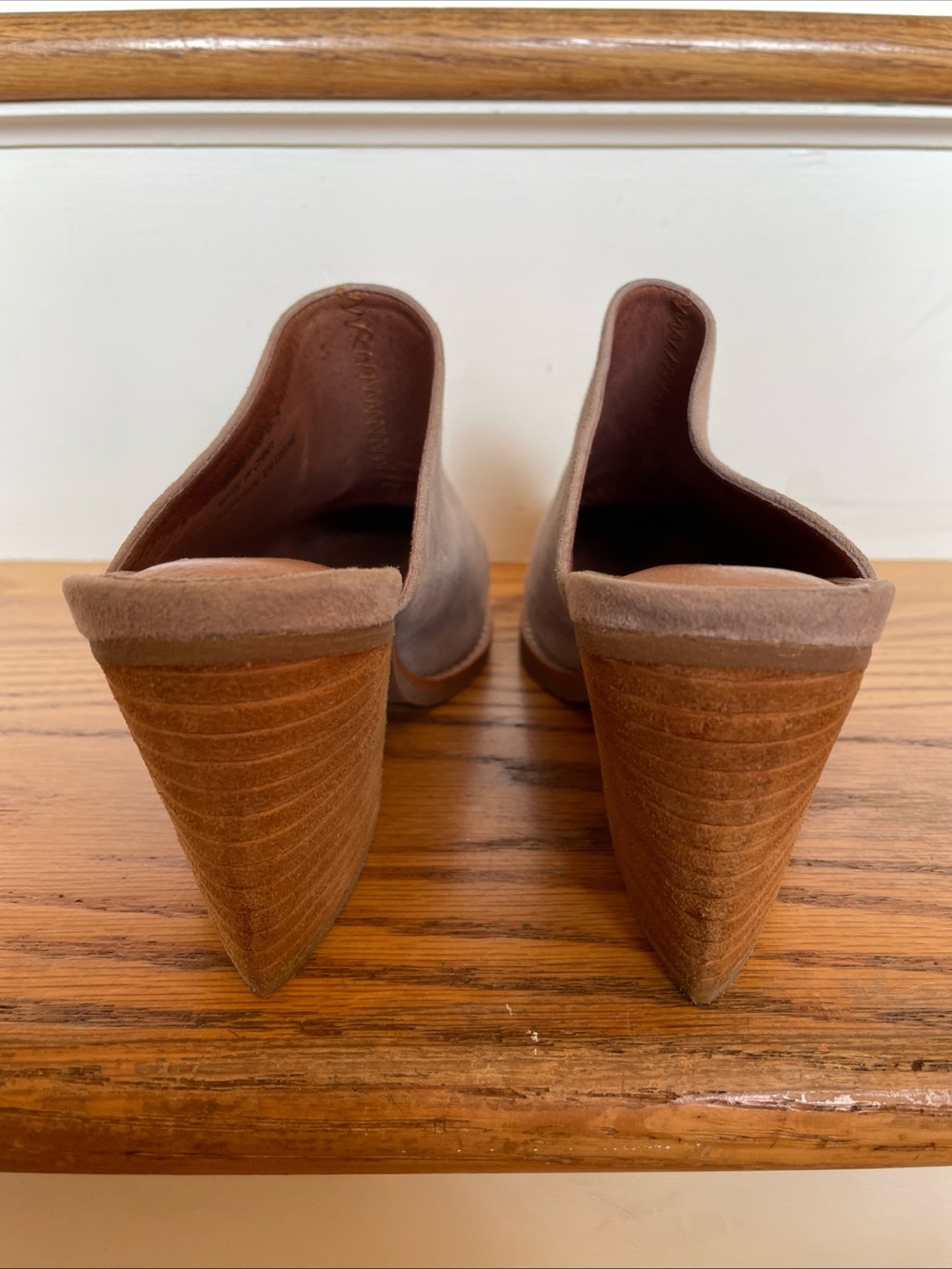 Jeffrey Campbell Shoes Taupe Gray Suede Mules Favela Women’s 6.5 Block Heel - Picture 9 of 14